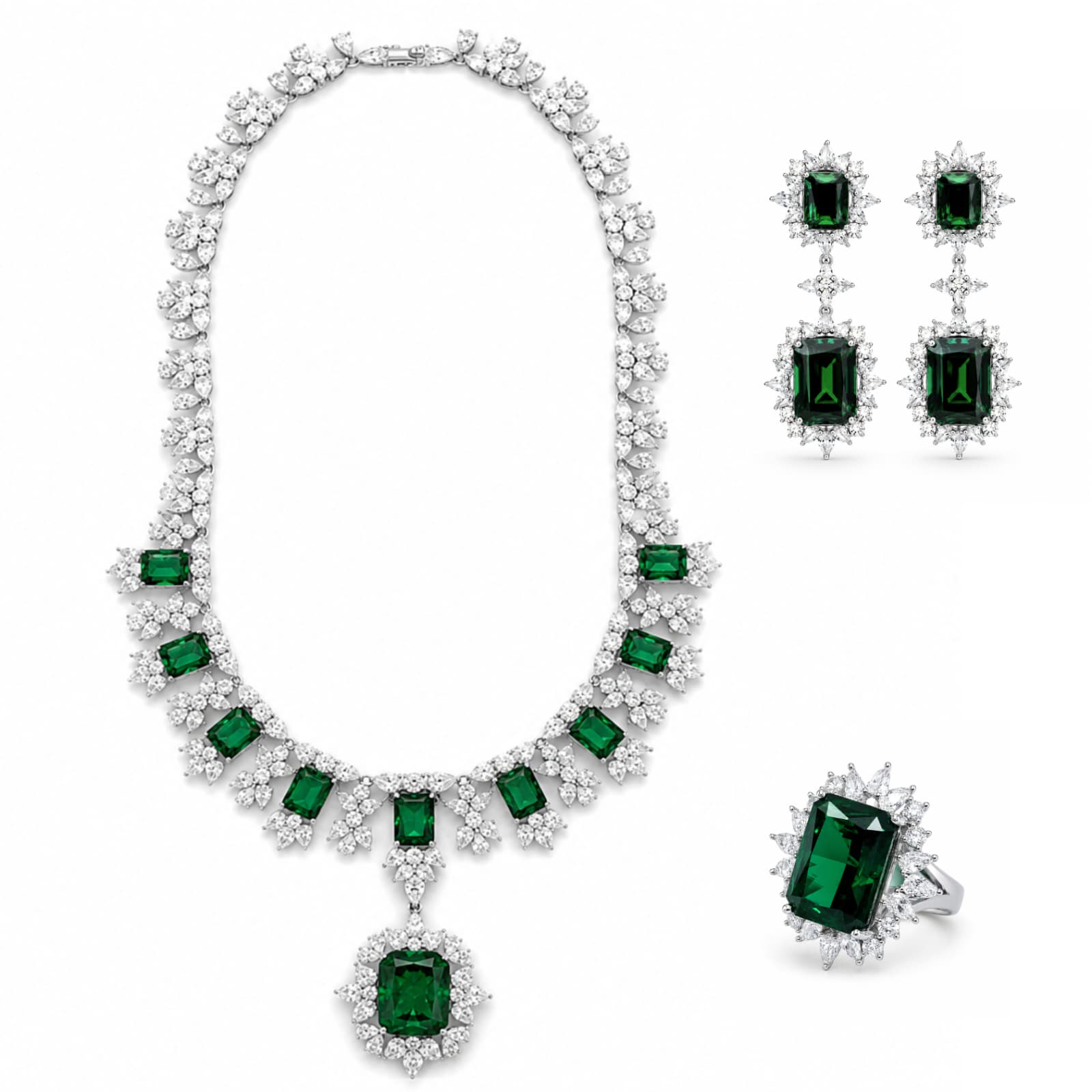 Set Emerald Diamond din Argint 925 • id.19